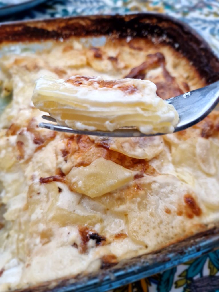 Gratin Dauphinois French Dish with potatoes and cream milk